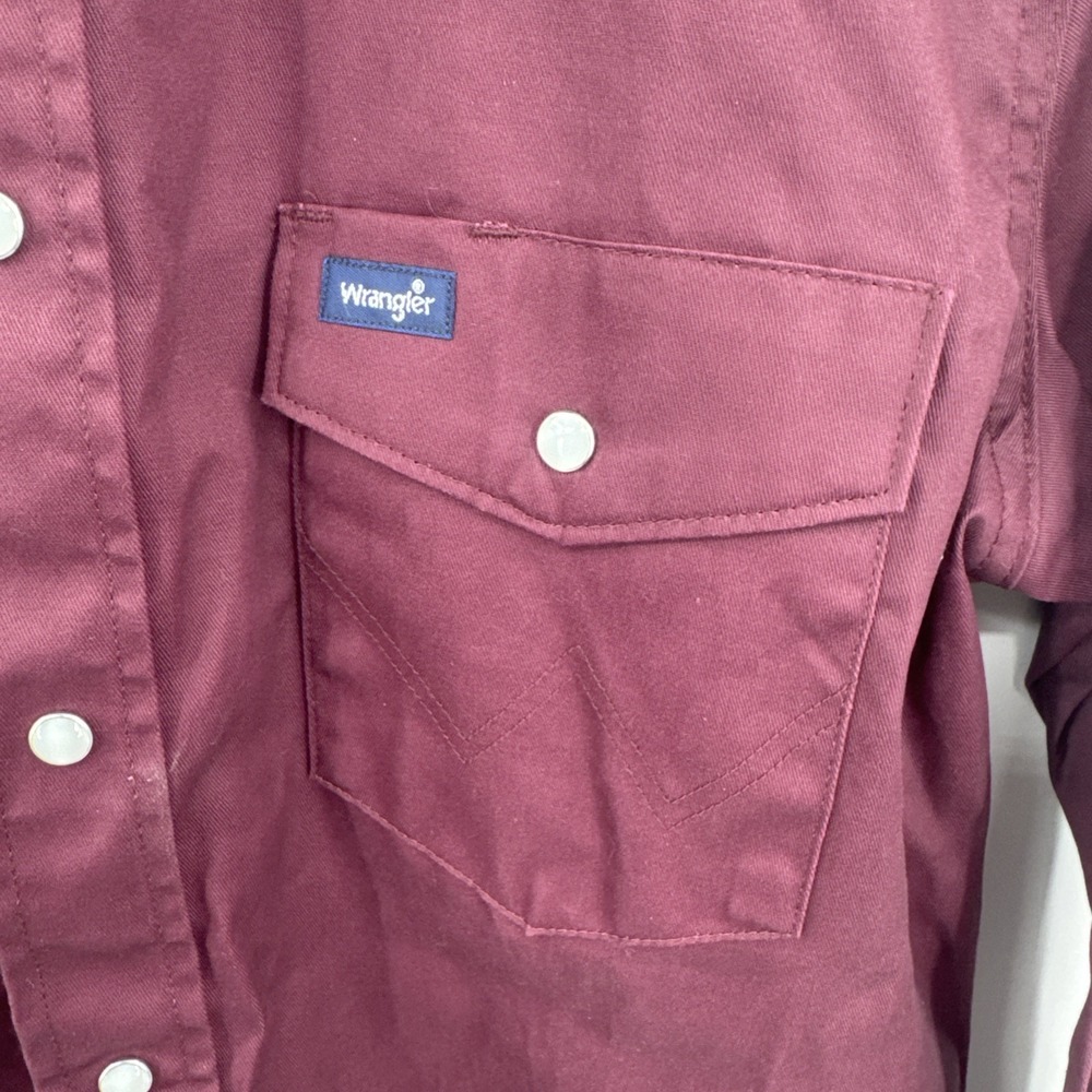 Vintage Wrangler Brushpopper Pearl Snap Western Shirt Maroon Medium Thick Cotton - Picture 3 of 10